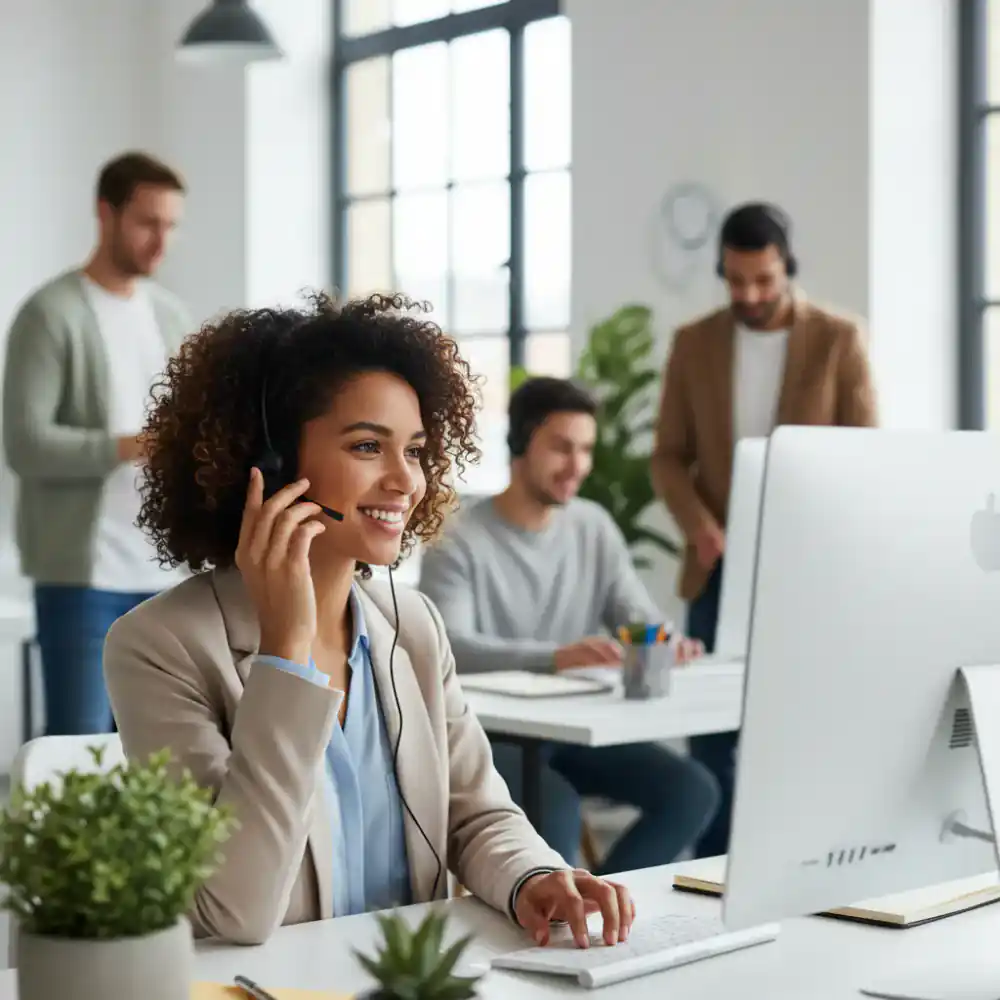 Eine freundliche Kundenberaterin am Telefon
